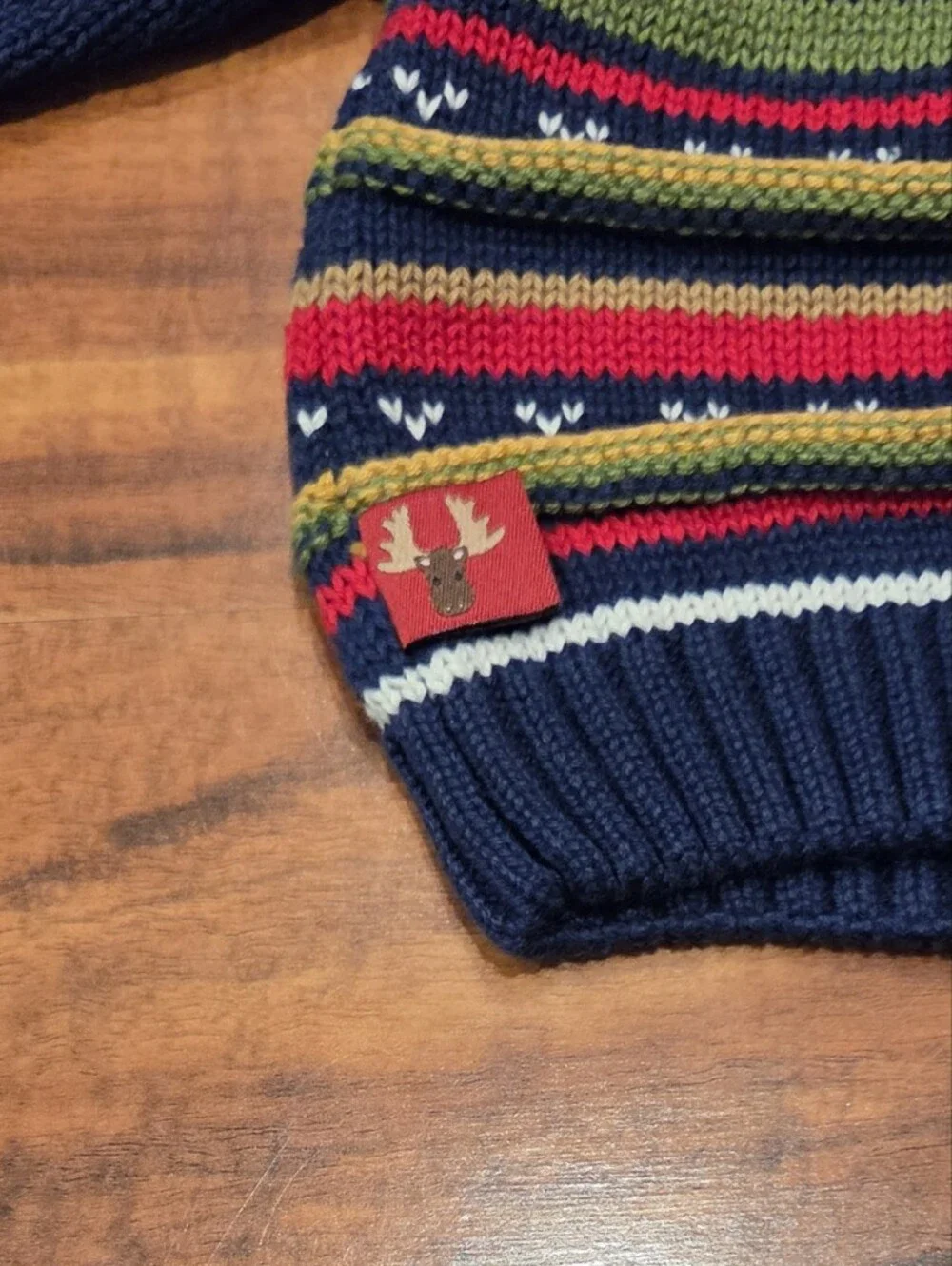 Gymboree NWT 0-3 Months Navy/Red Fair Isle Zip Sweater and Moose Hat Set